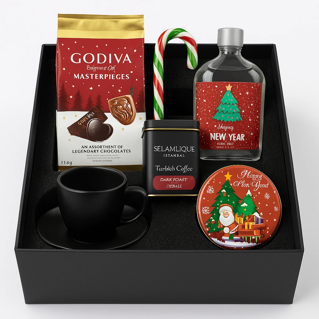 Selamlique Türk Kahvesi Pomellos Kolonya Kahve Fİncanı Godiva Çikolata Premium Kurumsal Hediye Kutusu