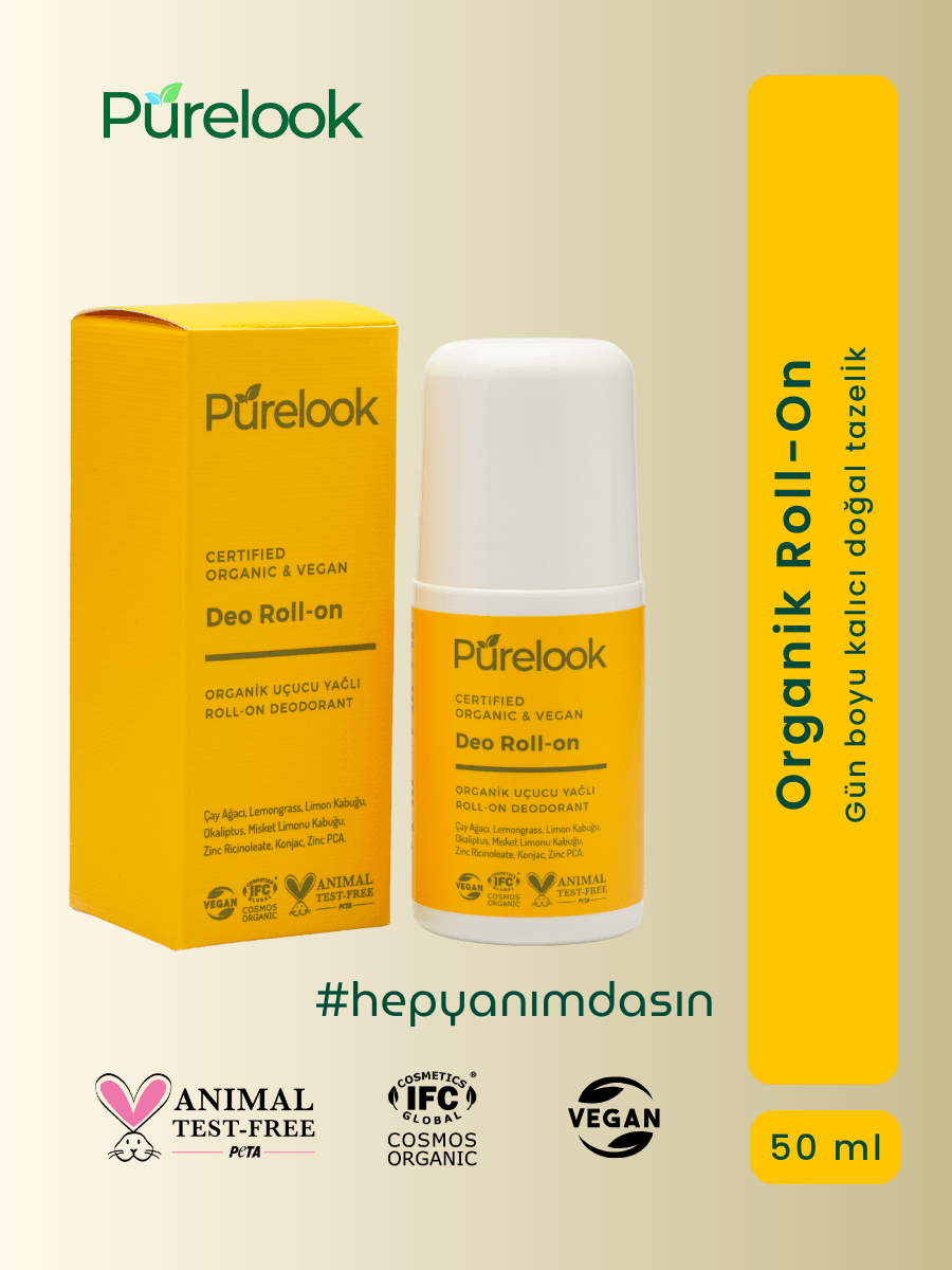 Purelook Organik ve Vegan Sertifikalı Kadın ve Erkek için Doğal Roll On Deodorant 50ml.