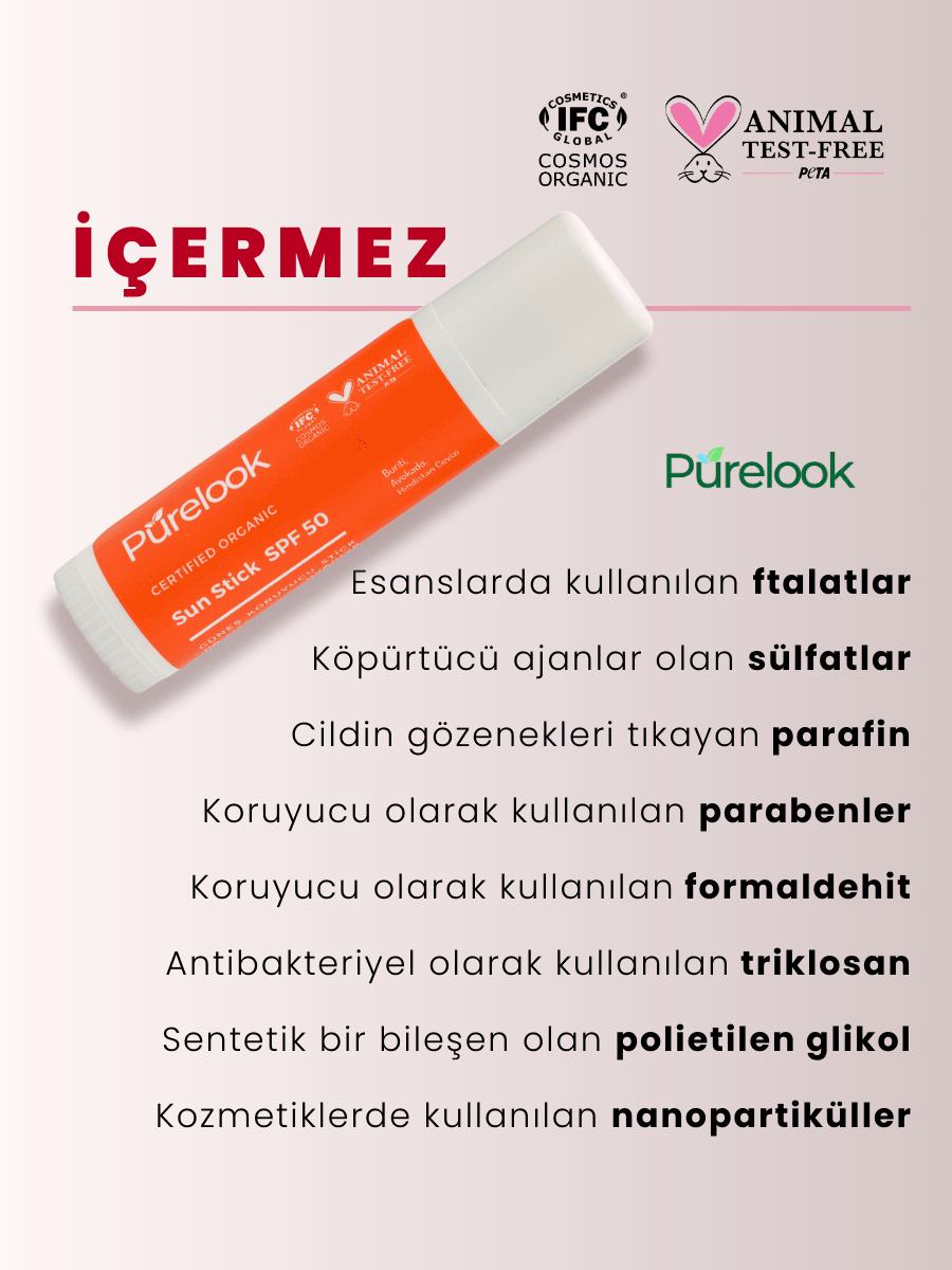 Purelook Organik Sertifikalı Güneş Koruyucu SPF 50 Sun Stick 15 ml