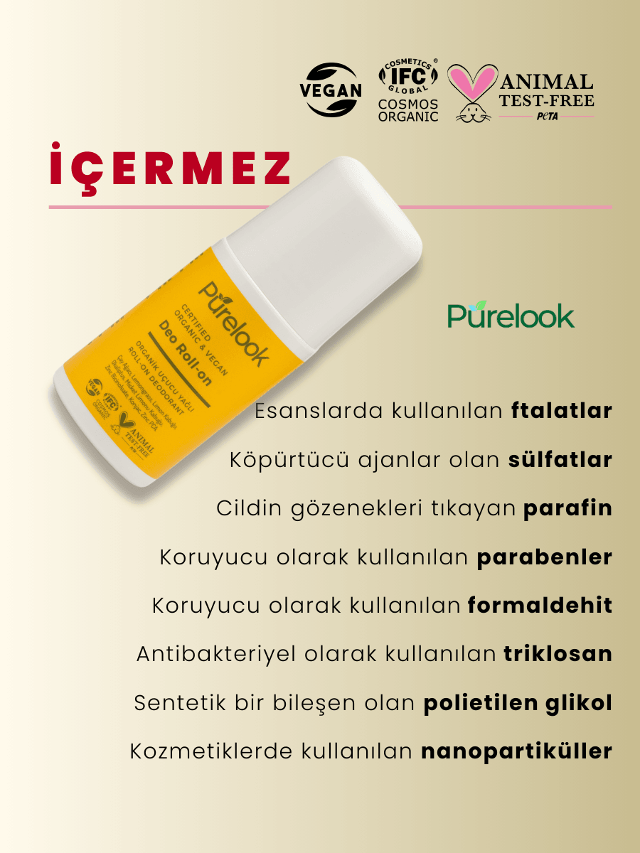 Purelook Organik ve Vegan Sertifikalı Kadın ve Erkek için Doğal Roll On Deodorant 50ml.