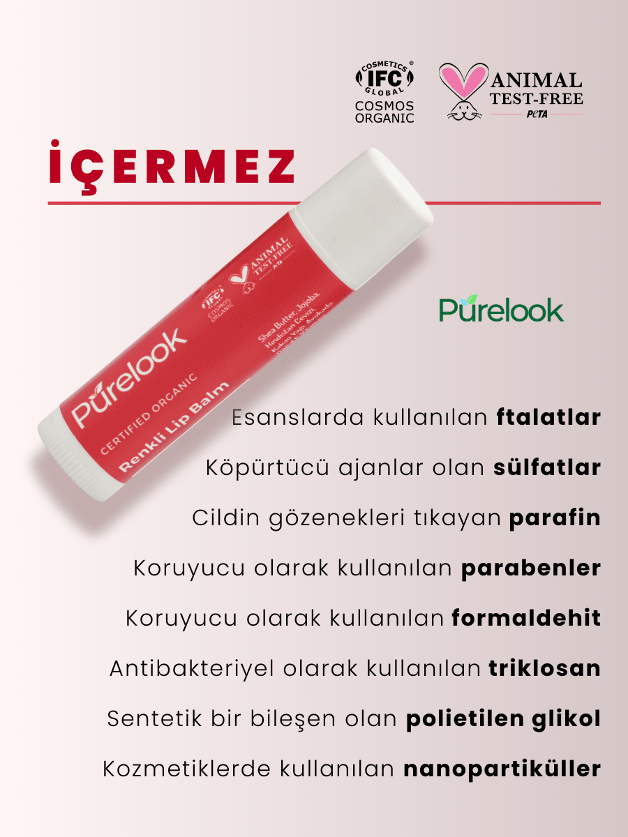 Purelook Organik Sertifikalı Doğal Renkli Dudak Balmı 5ml