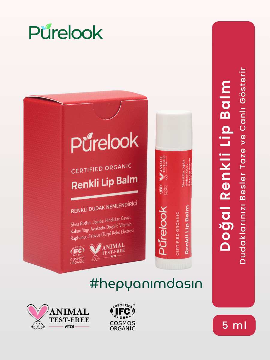 Purelook Organik Sertifikalı Doğal Renkli Dudak Balmı 5ml