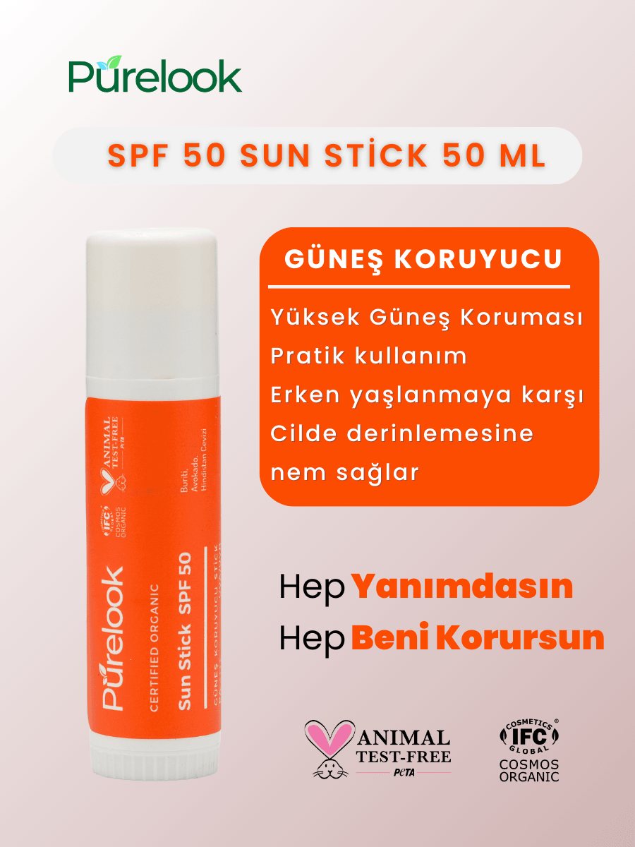 Purelook Organik Sertifikalı Güneş Koruyucu SPF 50 Sun Stick 15 ml