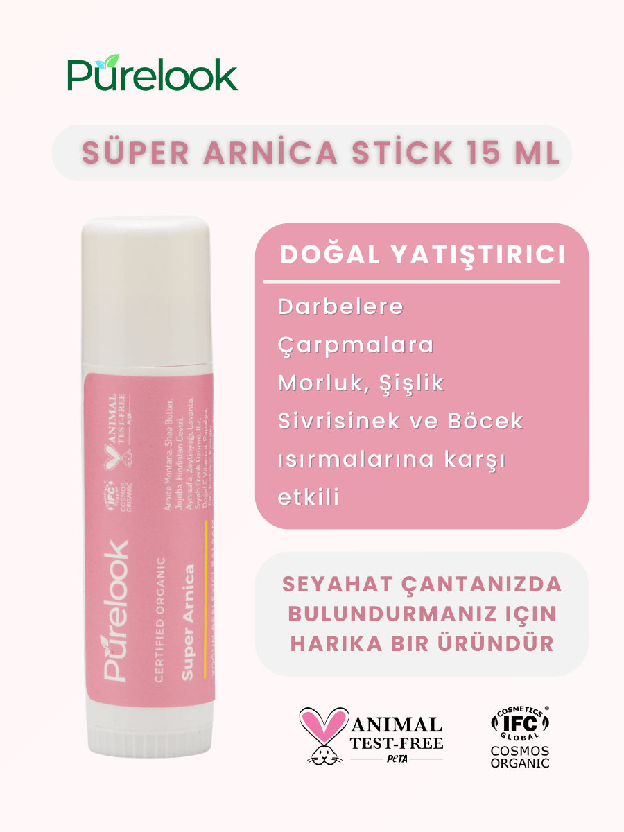 Purelook Anlık Yatıştırıcı Organik Sertifikalı Super Arnica Stick 15 ml, Yara ve Morluk İyileştirici