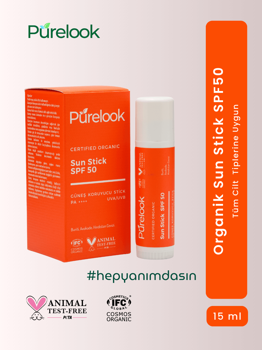 Purelook Organik Sertifikalı Güneş Koruyucu SPF 50 Sun Stick 15 ml