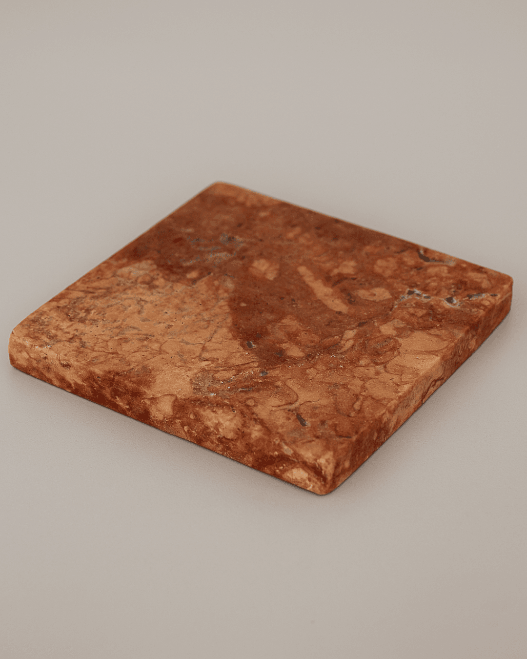 4'lü Doğal Traverten Kare Bardak Altlığı Seti 10x10 cm - Traverten & Mermer Taş Bardak Altlıkları - Kırmızı main variant image