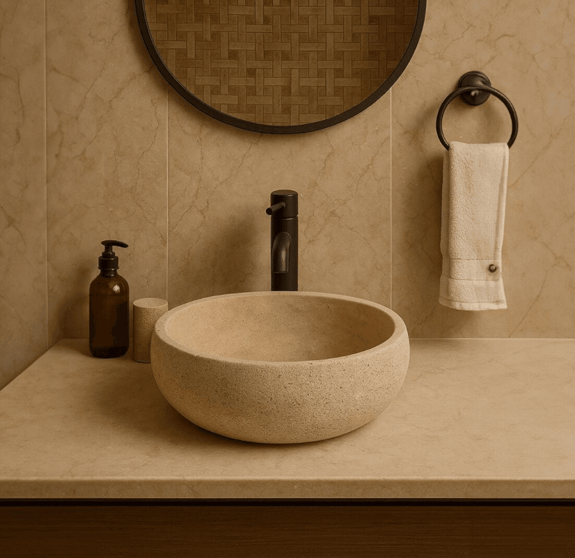 Yuvarlak Form Traverten Lavabo