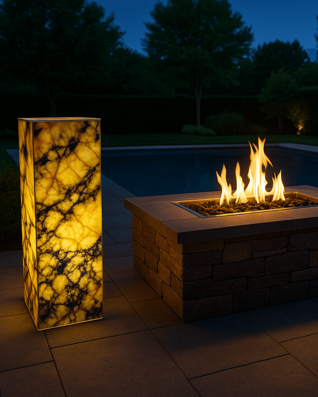 Handmade Custom Marble Lighting Console, Natural Stone Illuminated Floor Lamp