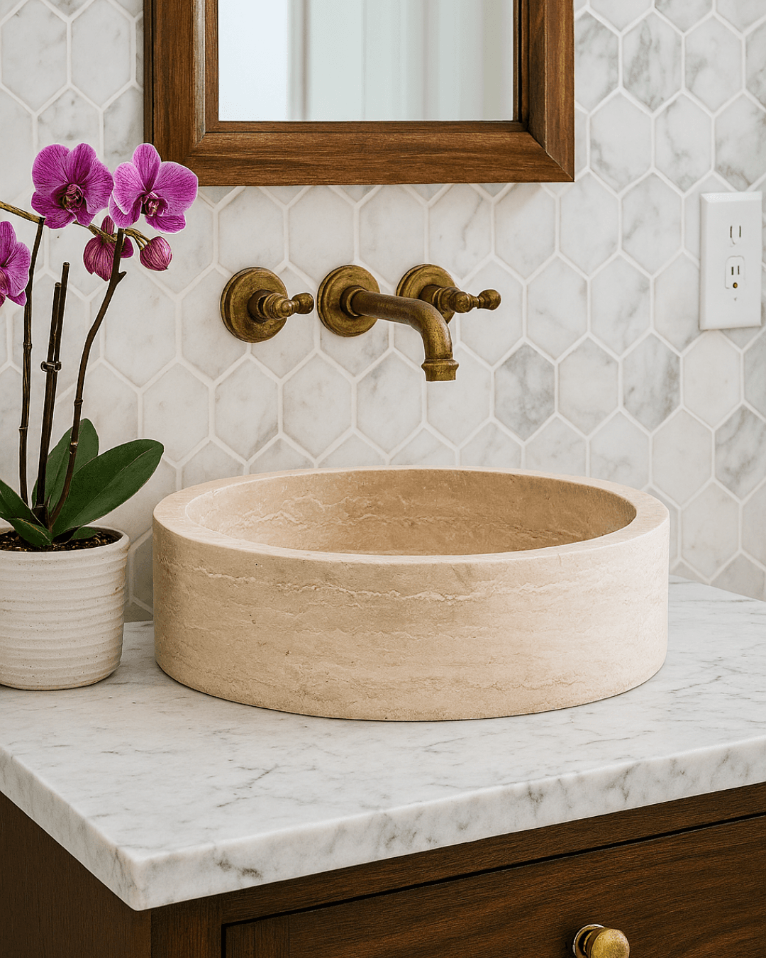 Handmade Travertine Modern Round Sink 