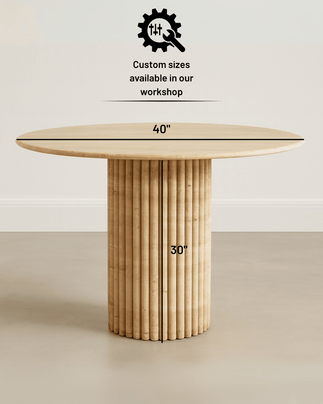 Travertine Round Fluted Table,  Handmade Custom Stone Table