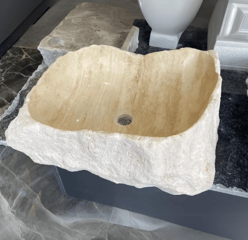 Bej Doğal Kütle Traverten Lavabo