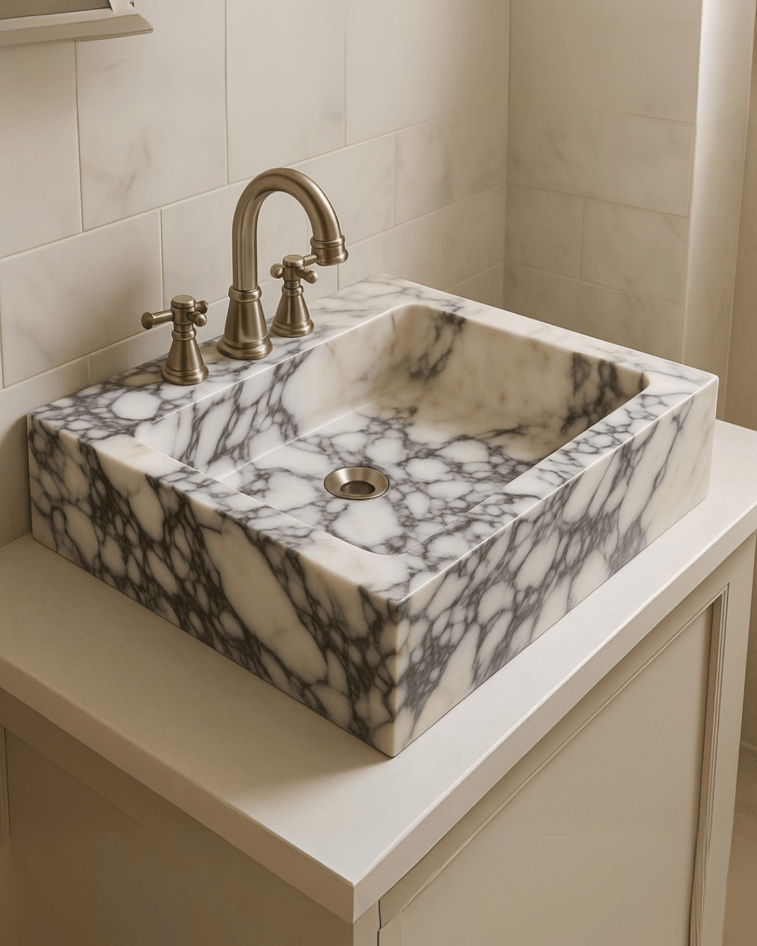 Calacatta Custom Marble Sink, Luxury Bathroom Vanity Sink