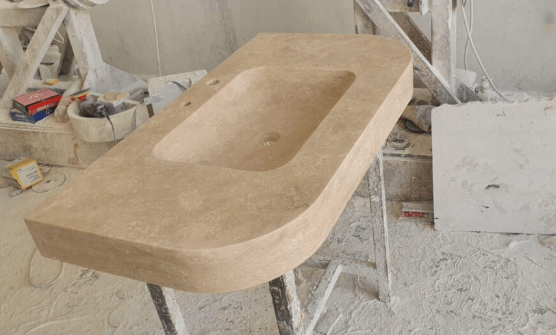 Bej Traverten İnce Form Lavabo Ünitesi