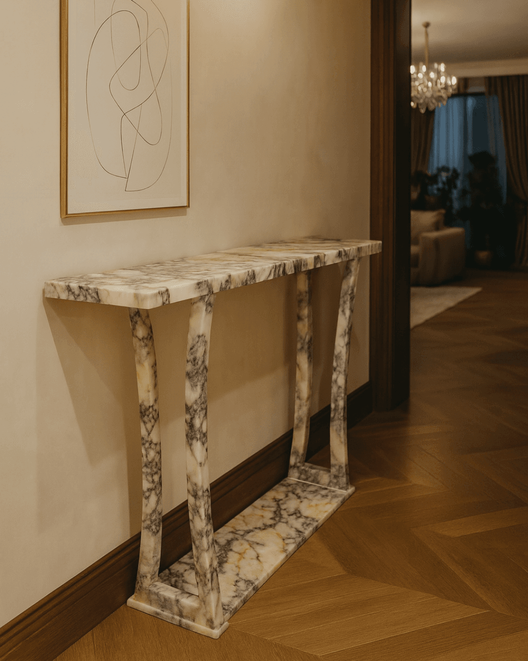 Calacatta Viola Marble Console Table, Handmade Natural Stone Entryway Table