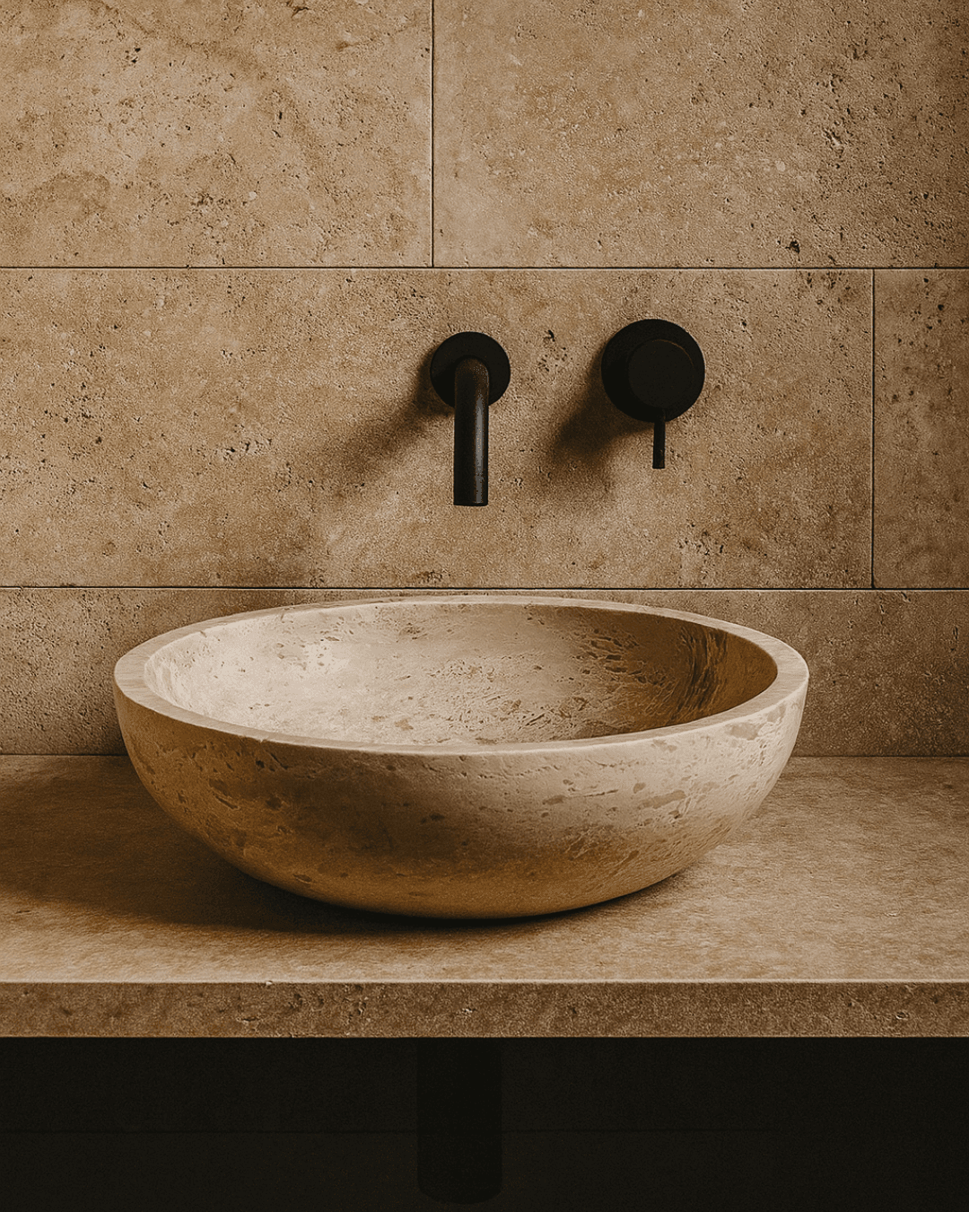 Handmade Travertine Sink, Custom Round Stone Basin