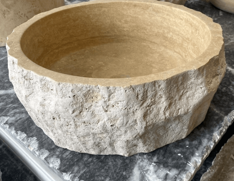 Ham Dokulu Yuvarlak Traverten Lavabo