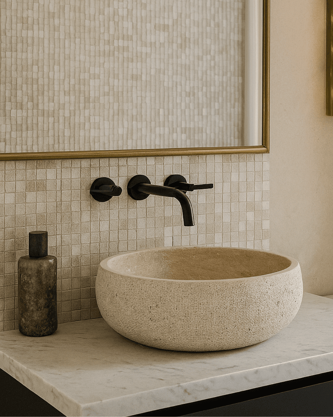 Travertine Natural Stone Sink, Handmade Round Sink