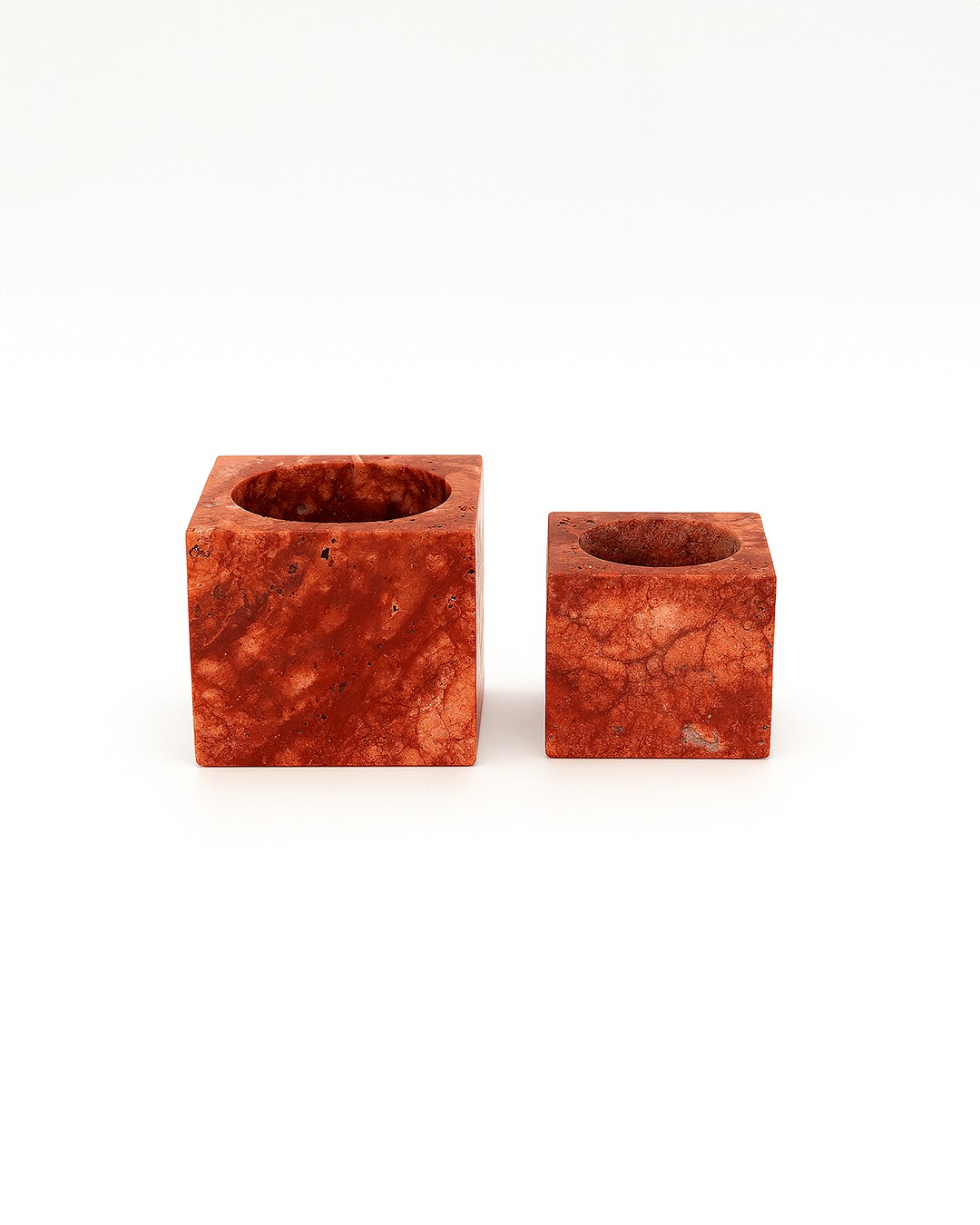 2'li Traverten Küp Saksı Seti 8x8 - 10x10 cm | Doğal Taş Dekoratif Saksı