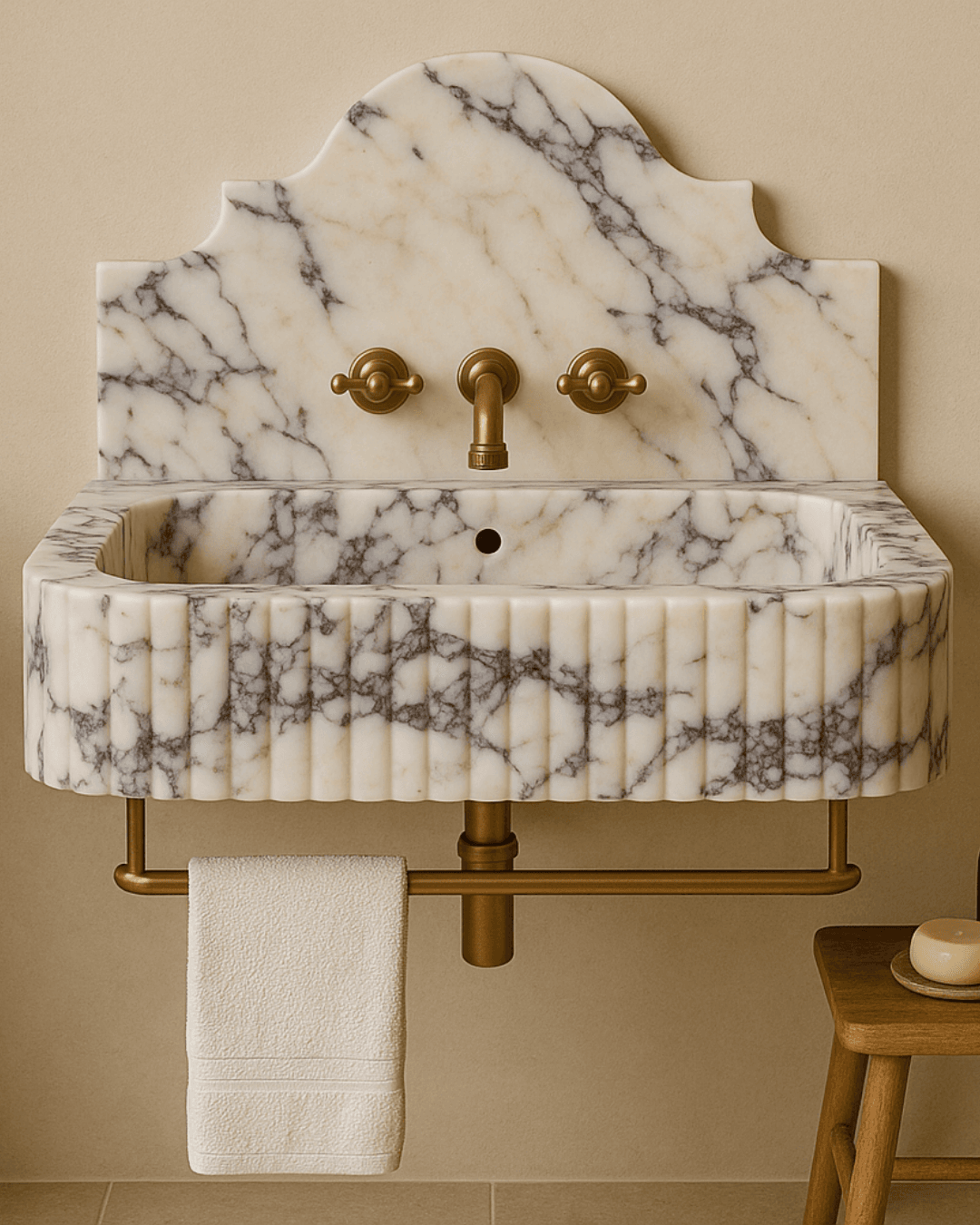 Calacatta Viola Fluted Marble Sink