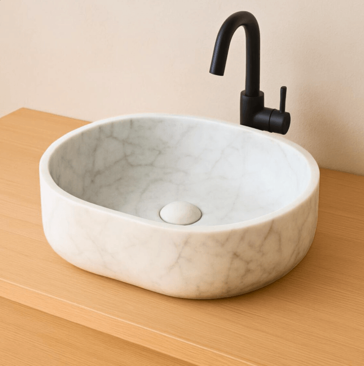 Beyaz Mermer Oval Lavabo