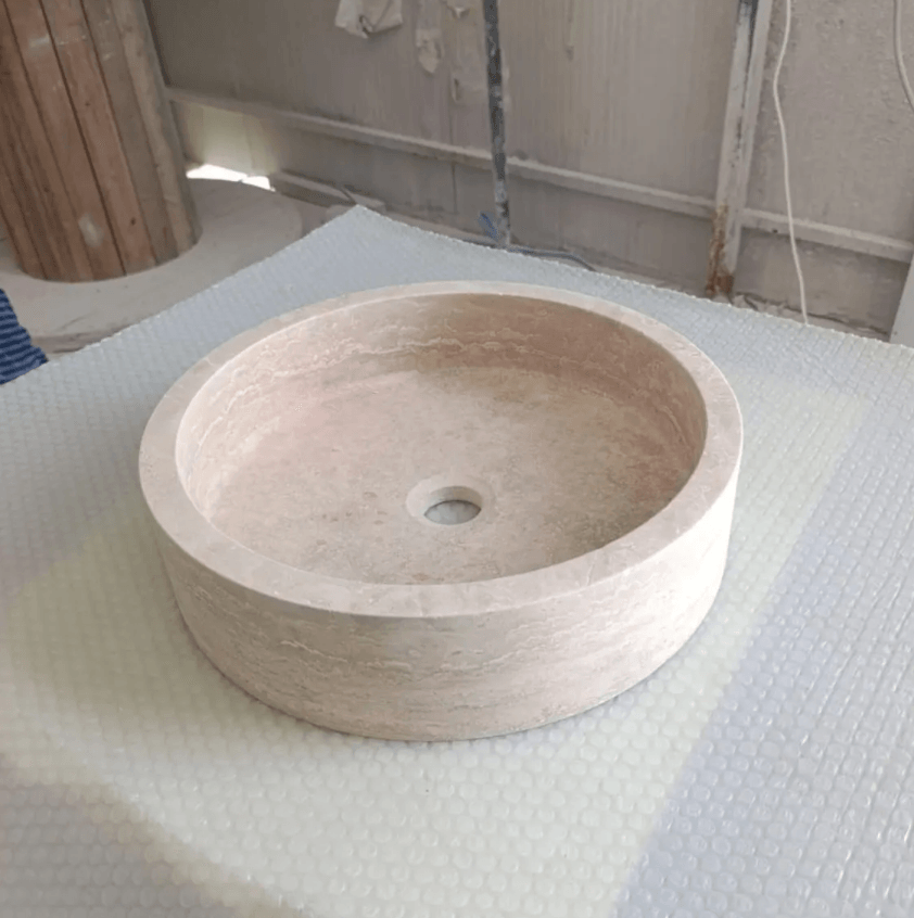 Silindirik Form Düz Yüzey Traverten Lavabo