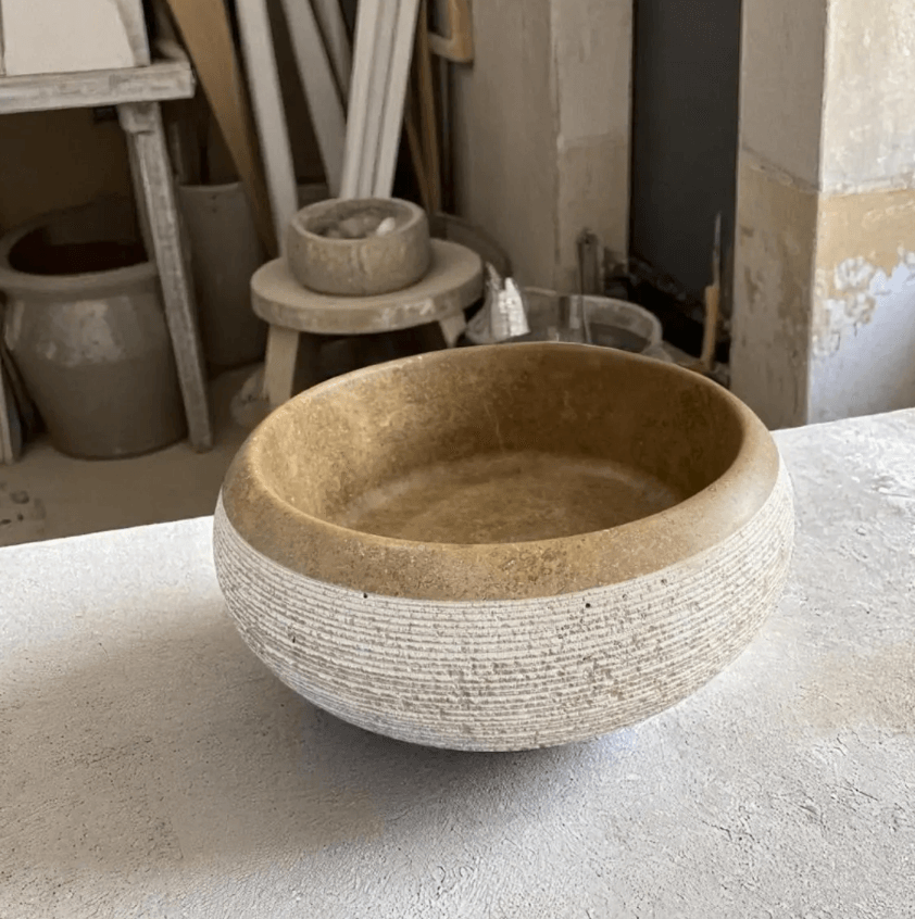 Çizgili Doku Traverten Lavabo