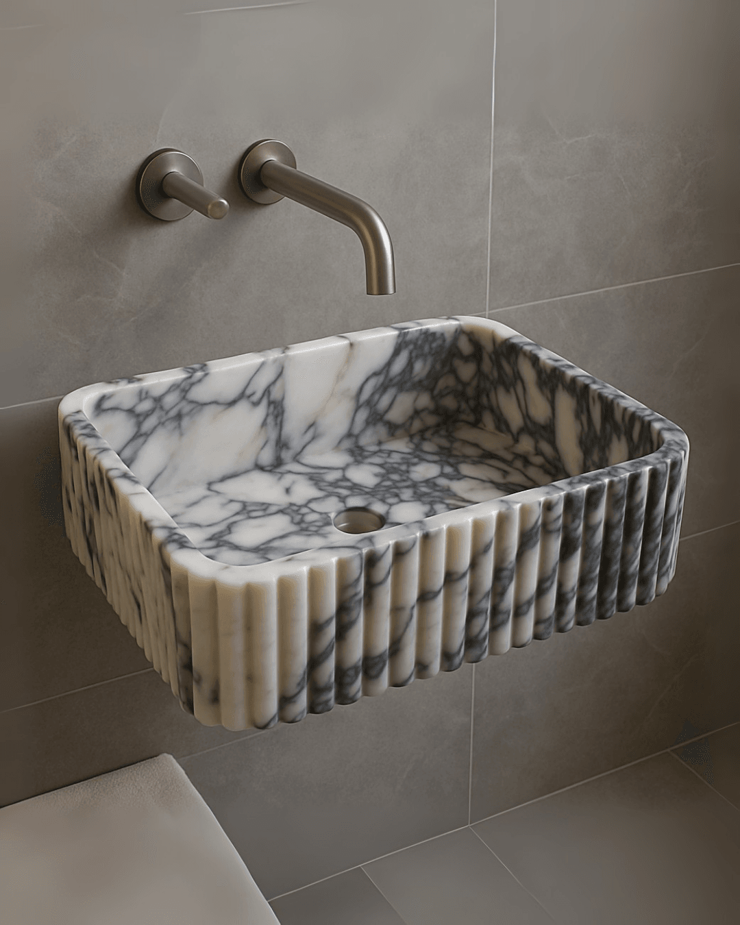 Calacatta Viola Marble Fluted Sink, Calacatta Custom Handmade Luxury Sink