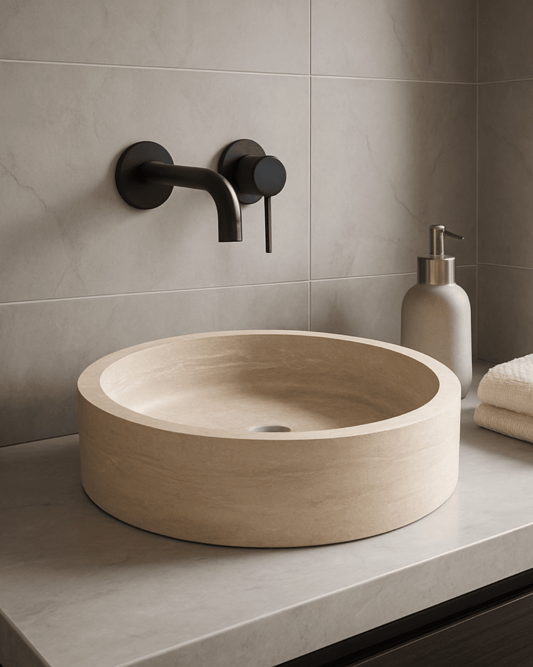Handmade Travertine Modern Round Sink 