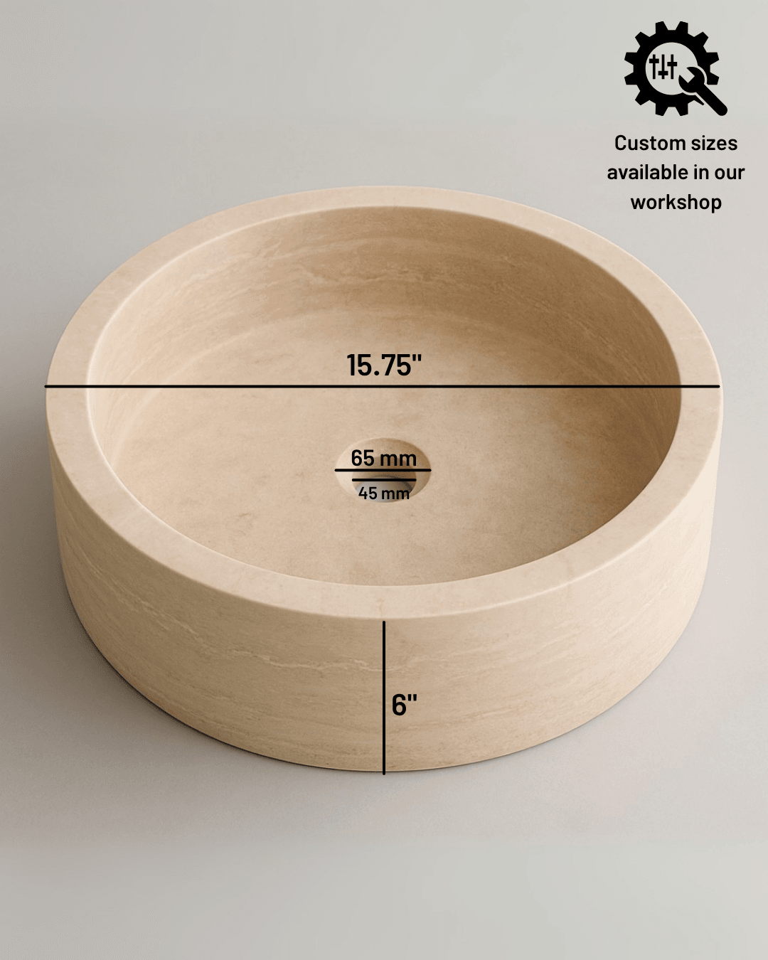 Handmade Travertine Modern Round Sink 