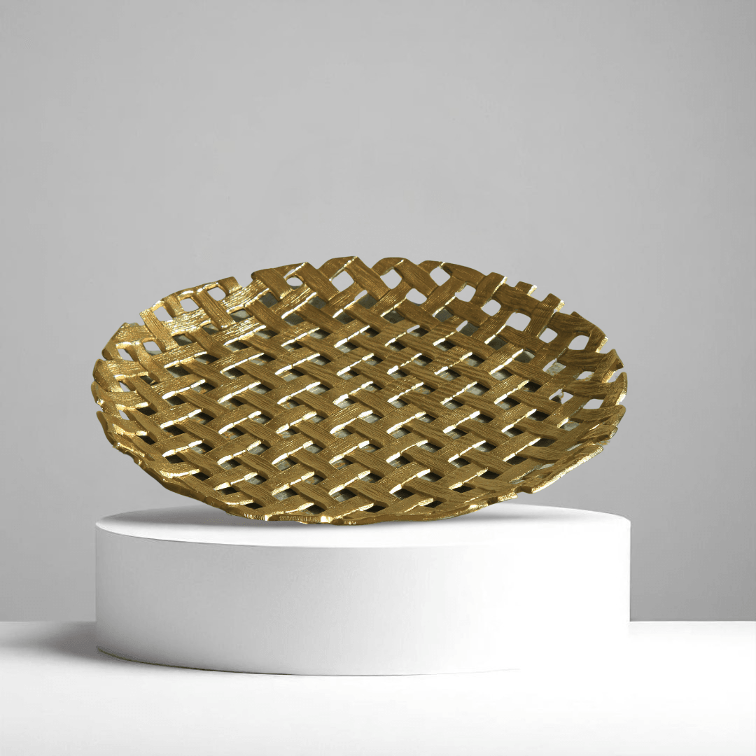 Yuvarlak Döküm Dekoratif Tabak – Gold Renk | 38 cm Metal Sunum ve Aksesuar Tabağı