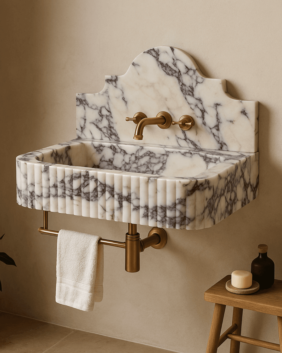 Calacatta Viola Fluted Marble Sink