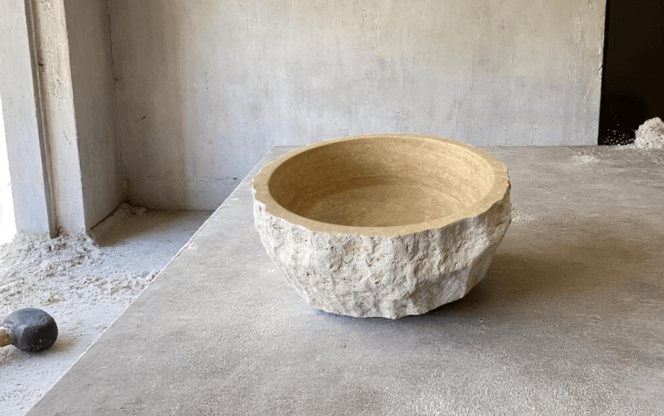 Ham Dokulu Yuvarlak Traverten Lavabo
