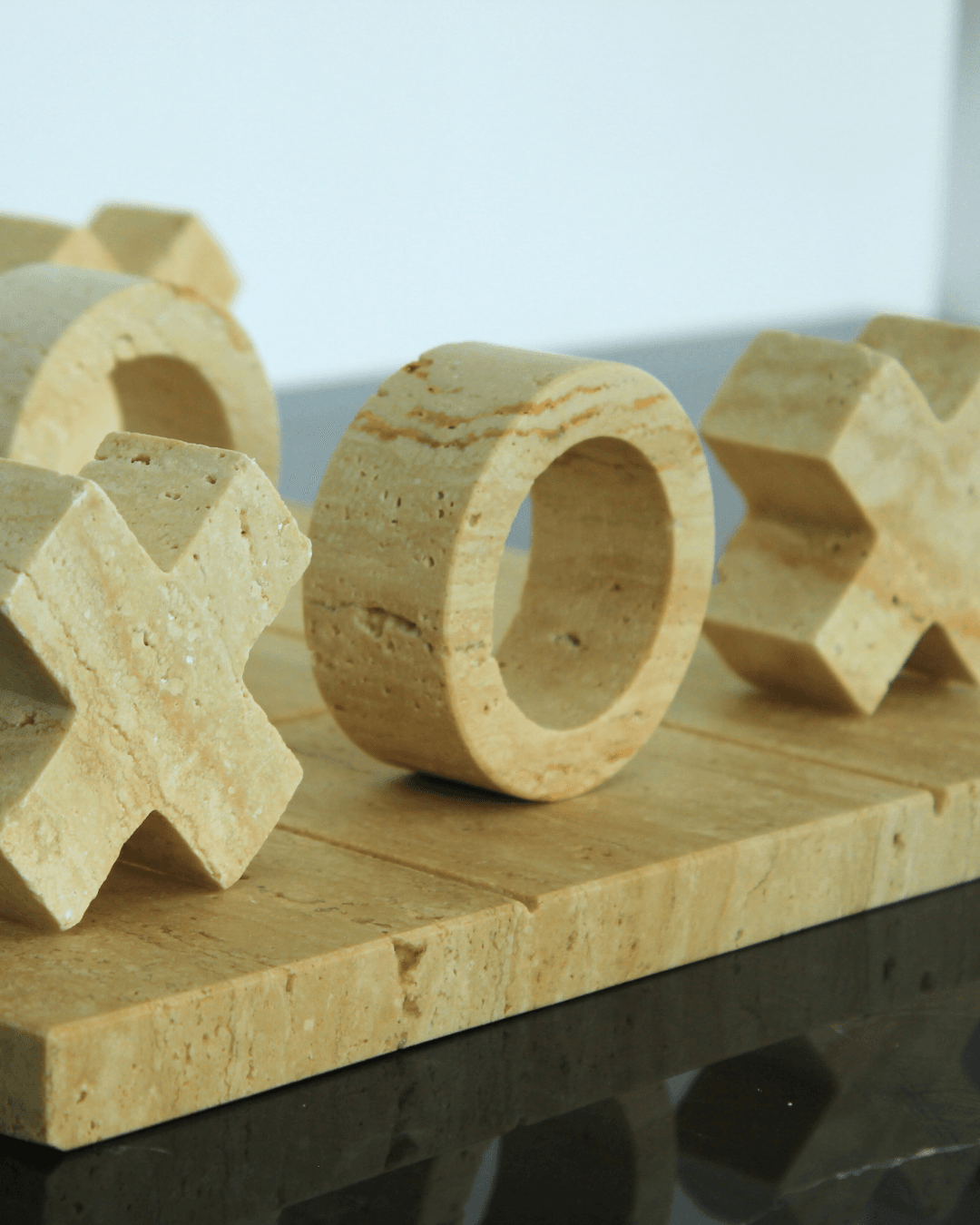 Doğal Traverten Tic Tac Toe (X-O) Oyun Seti – 30x30 cm