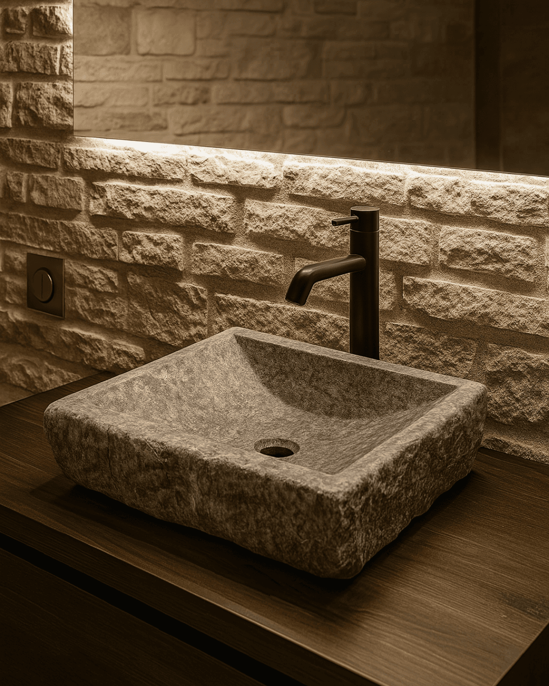 Handmade Grey Travertine Marble Sink – Natural Stone Vanity Sink