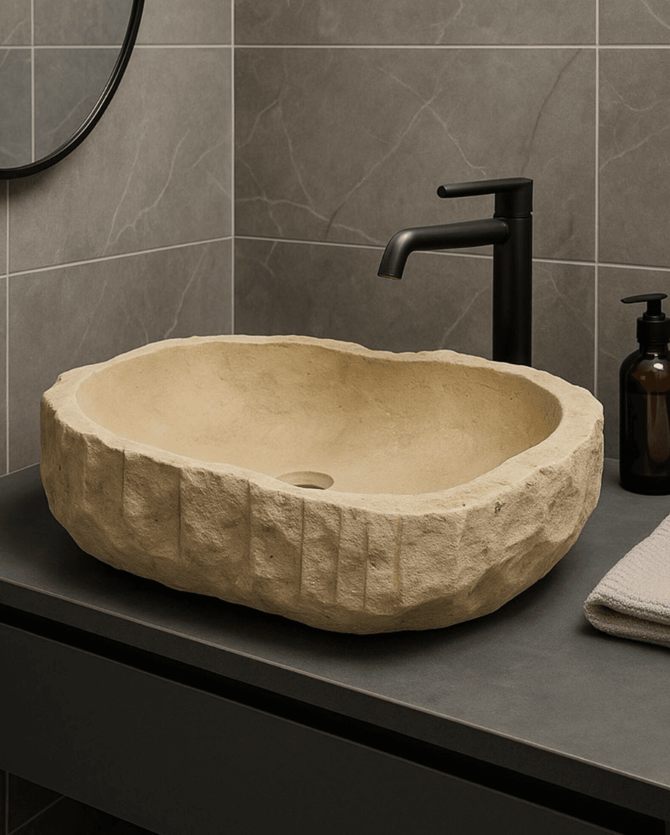 Custom Travertine Natural Sink Round Sink 