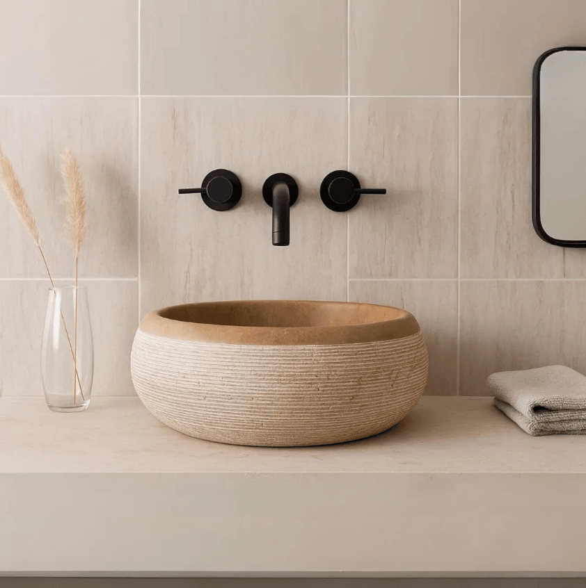 Çizgili Doku Traverten Lavabo