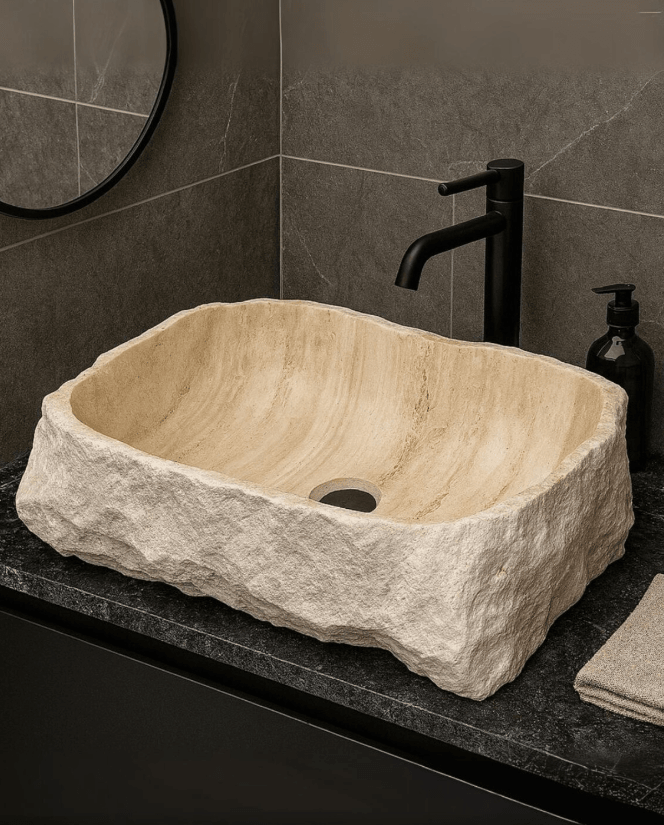 Travertine Natural Stone Sink, Handmade Custom Sink