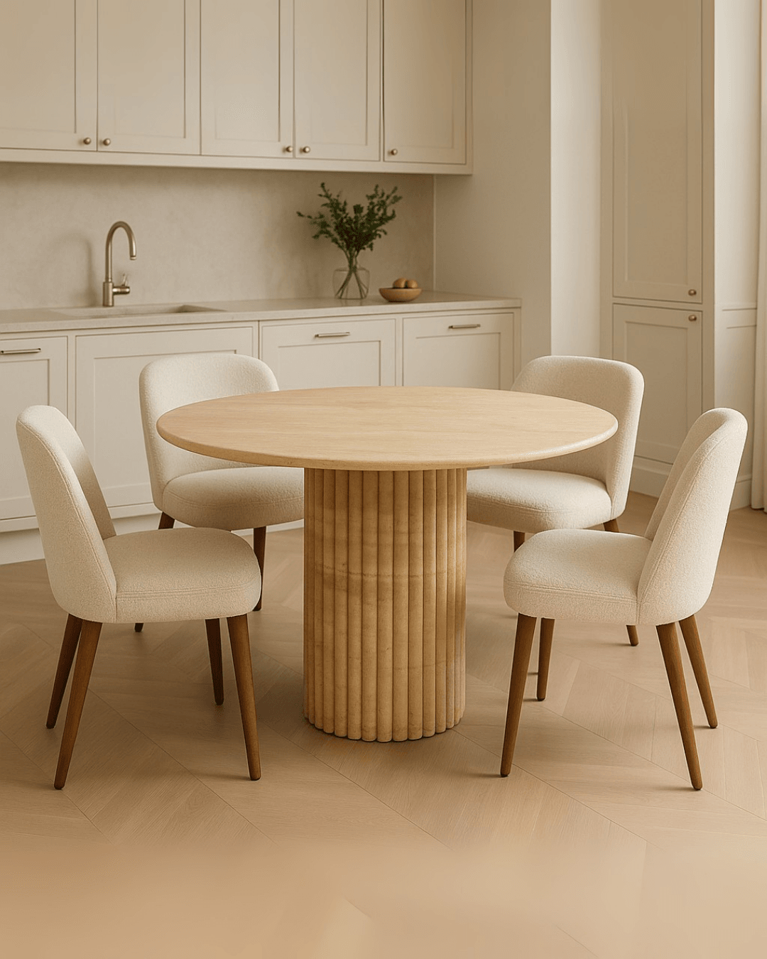 Travertine Round Fluted Table,  Handmade Custom Stone Table