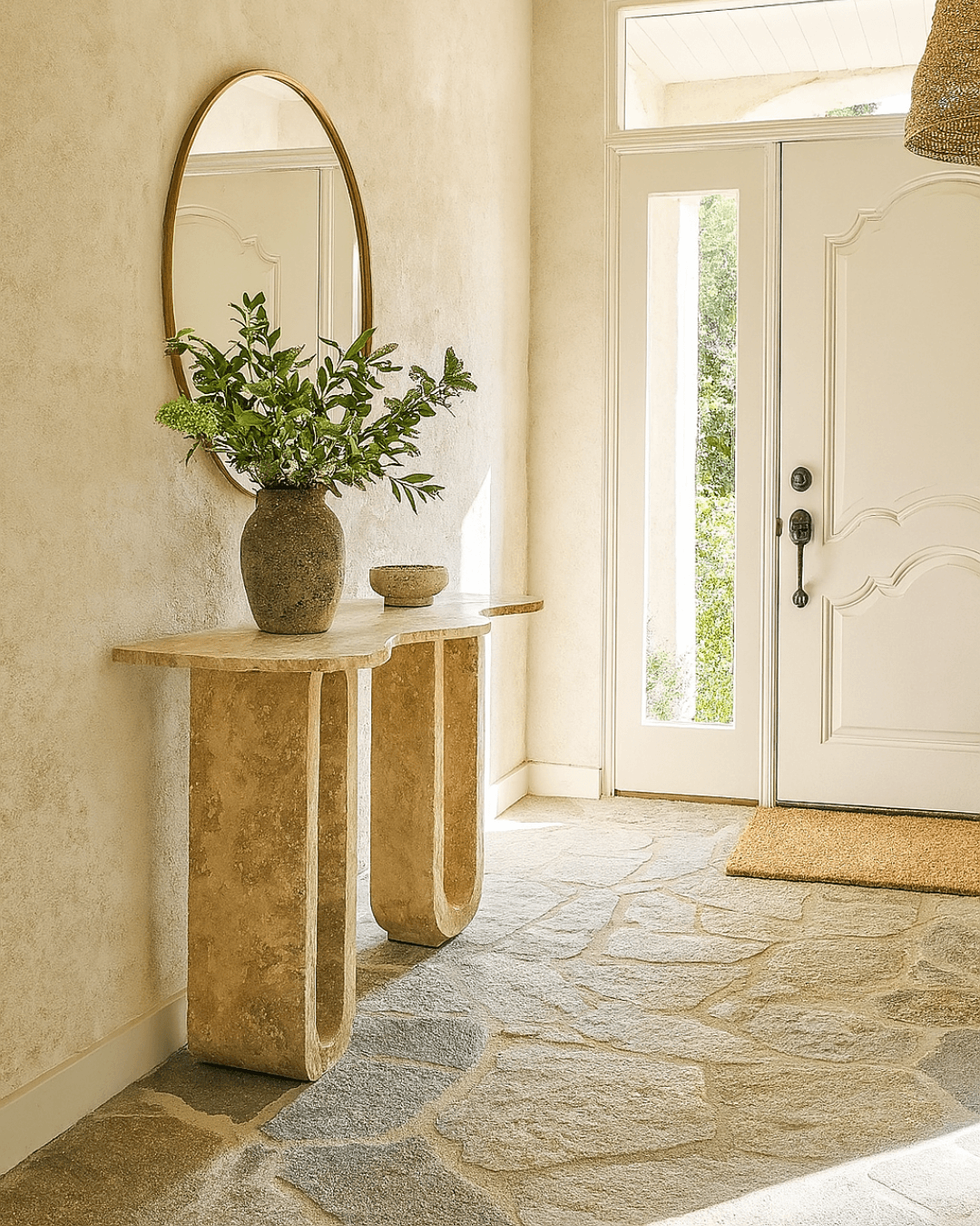 Travertine Console Table , Natural Stone Entryway Table