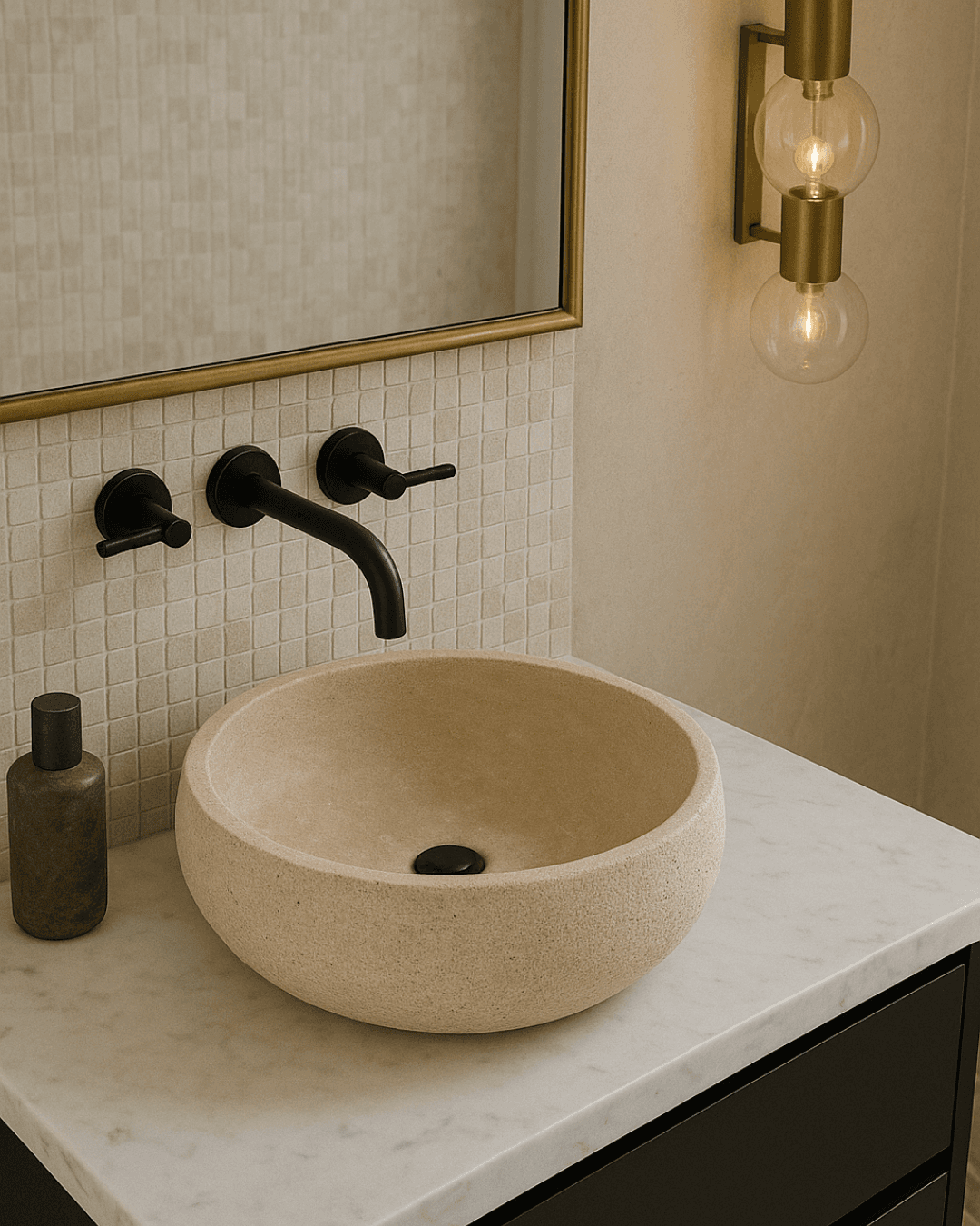 Travertine Natural Stone Sink, Handmade Round Sink