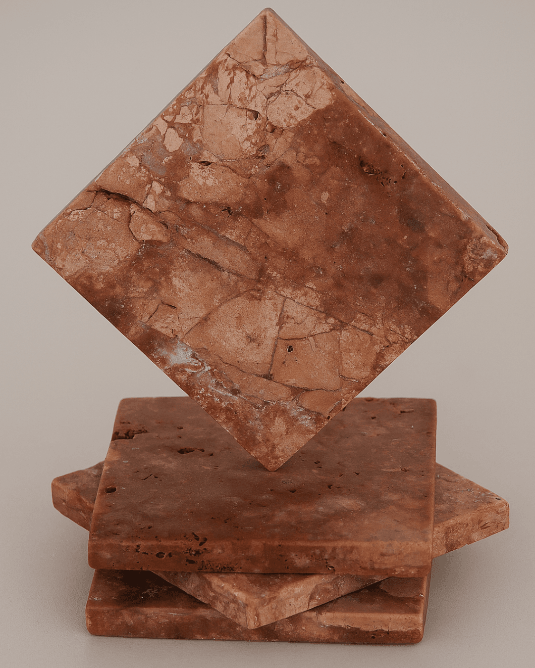 4'lü Doğal Traverten Kare Bardak Altlığı Seti 10x10 cm - Traverten & Mermer Taş Bardak Altlıkları