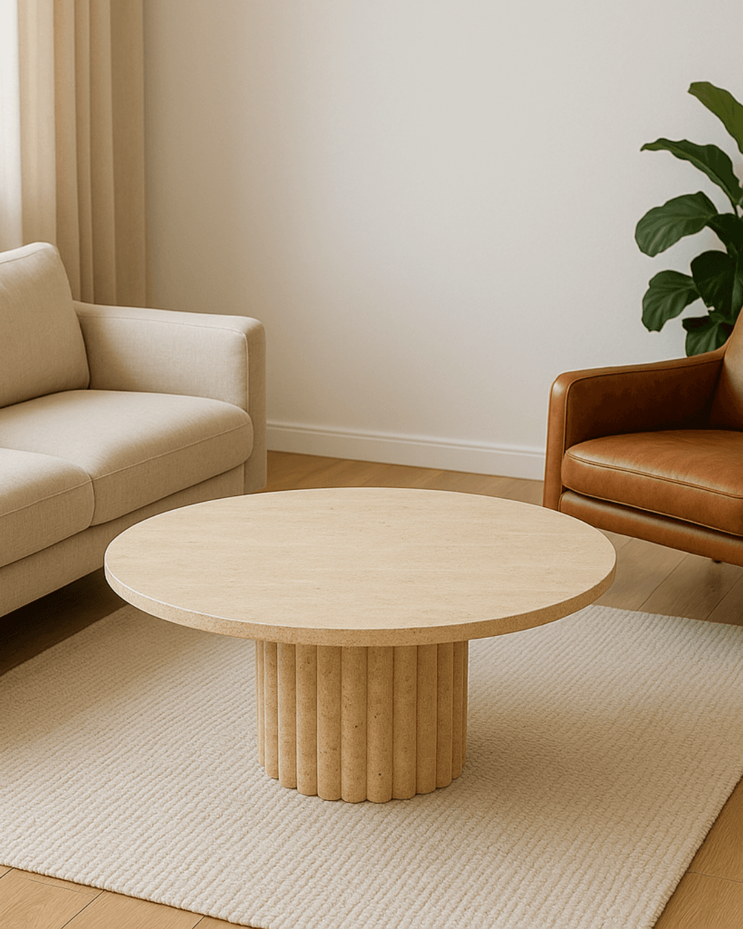 Travertine Coffee Table with Fluted Base 