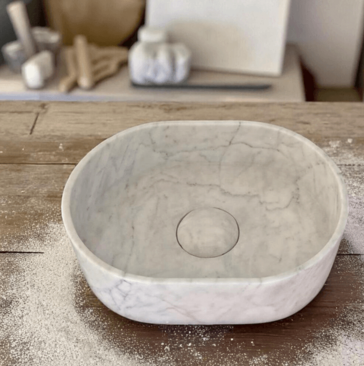 Beyaz Mermer Oval Lavabo