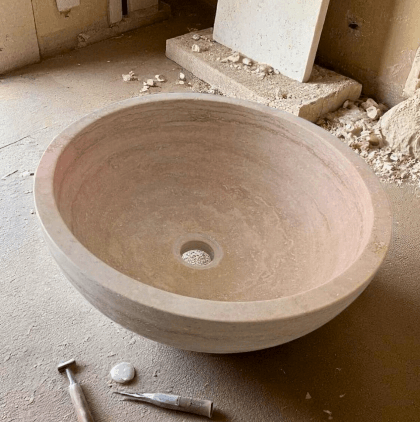 Doğal Doku İnce Kenar Traverten Lavabo