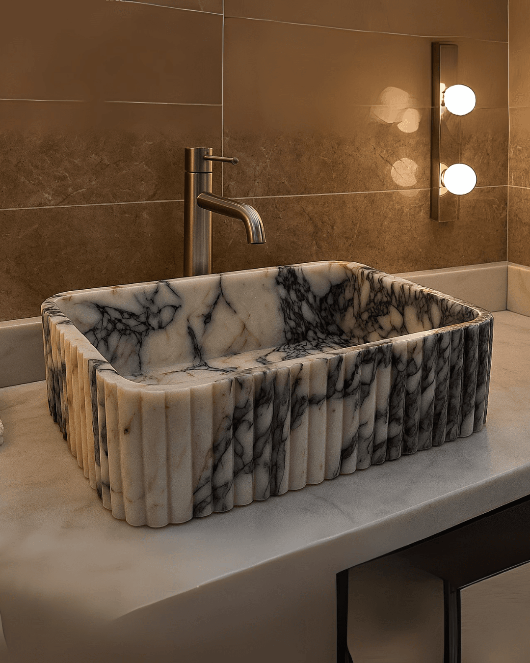 Calacatta Viola Marble Fluted Sink, Calacatta Custom Handmade Luxury Sink