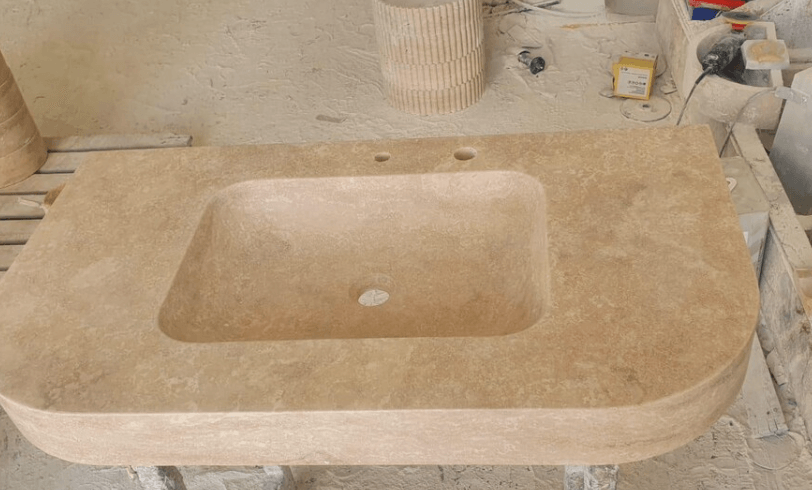 Bej Traverten İnce Form Lavabo Ünitesi