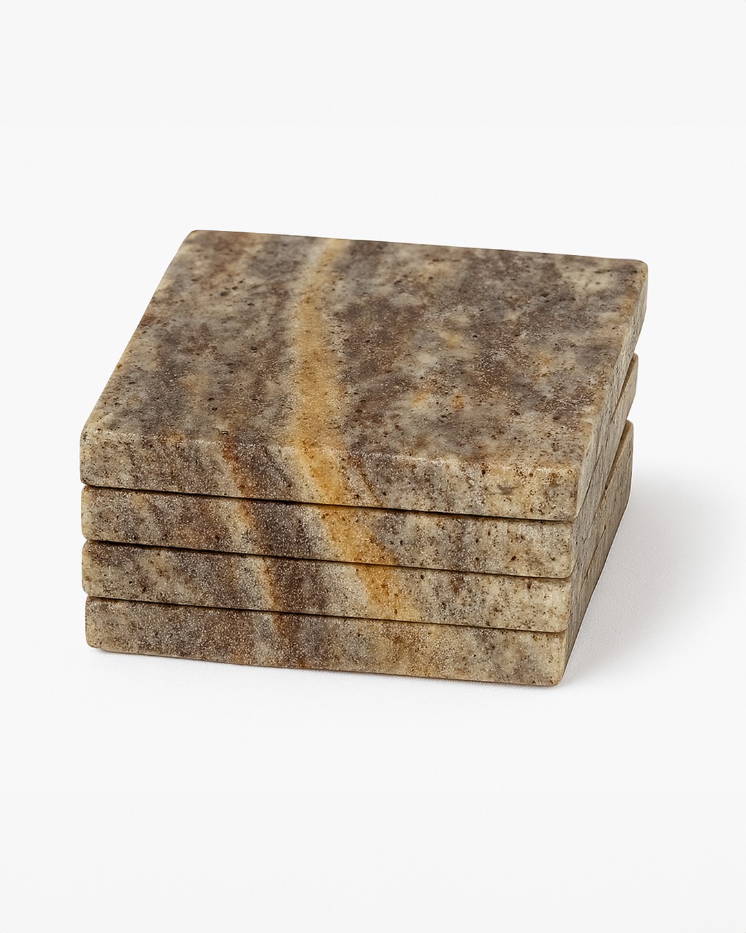 4'lü Doğal Traverten Kare Bardak Altlığı Seti 10x10 cm - Traverten & Mermer Taş Bardak Altlıkları - Gri main variant image
