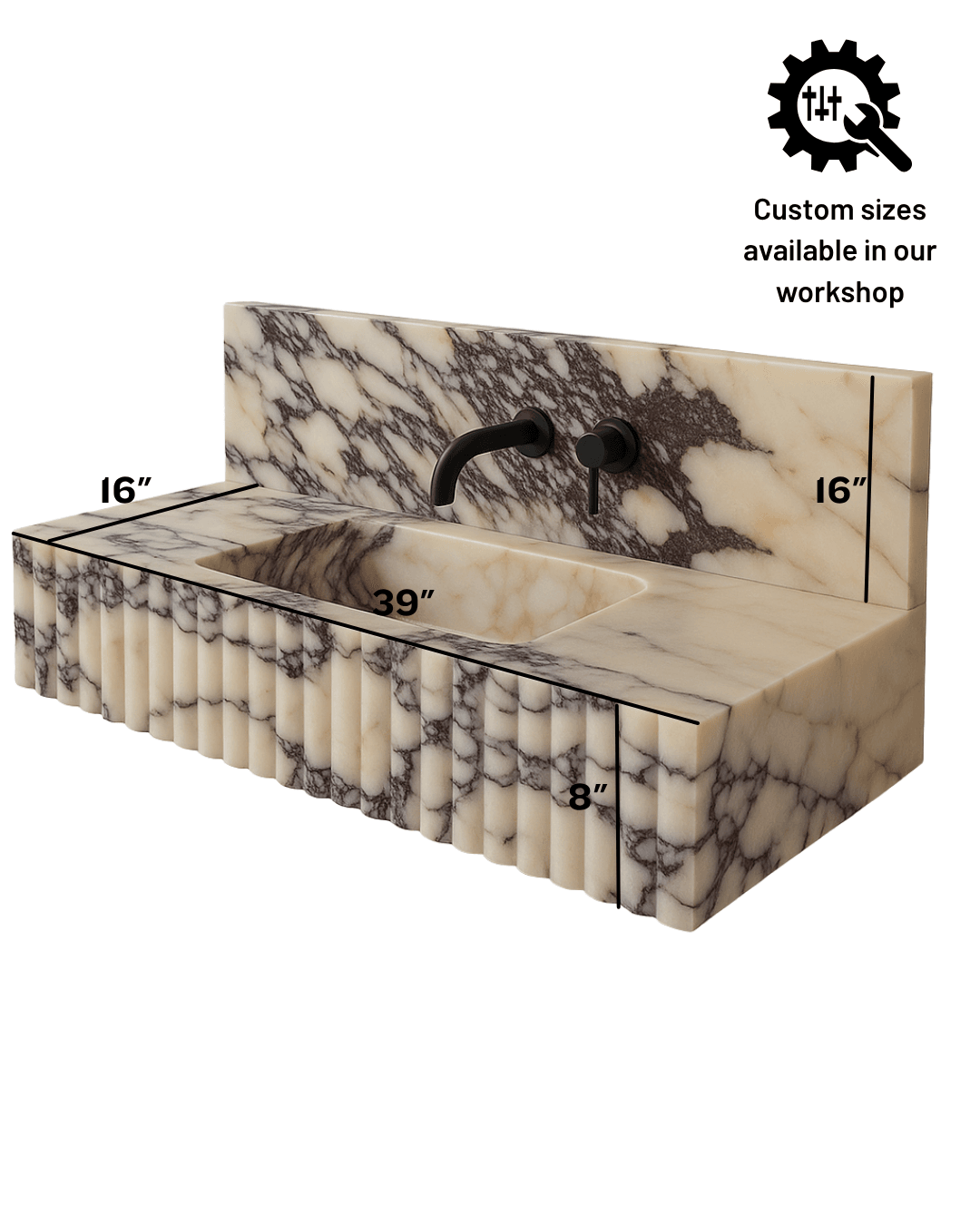 Calacatta Viola Marble Sink – Fluted Vanity with Backsplash