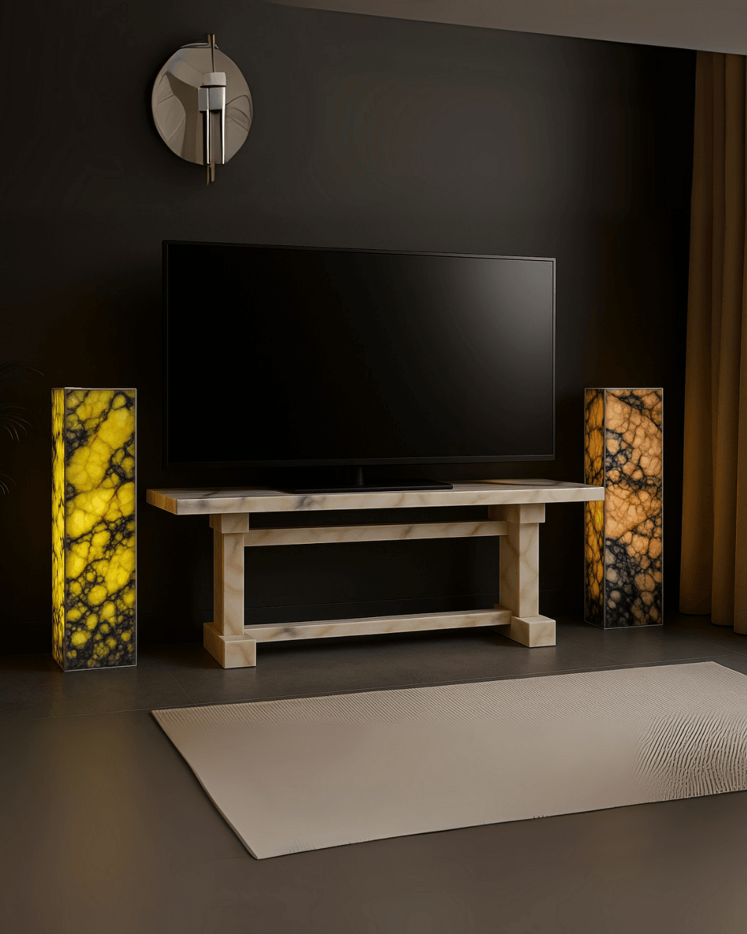 Handmade Custom Marble Lighting Console, Natural Stone Illuminated Floor Lamp