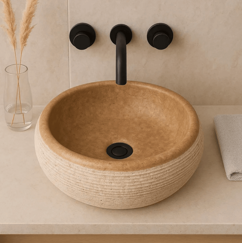 Çizgili Doku Traverten Lavabo